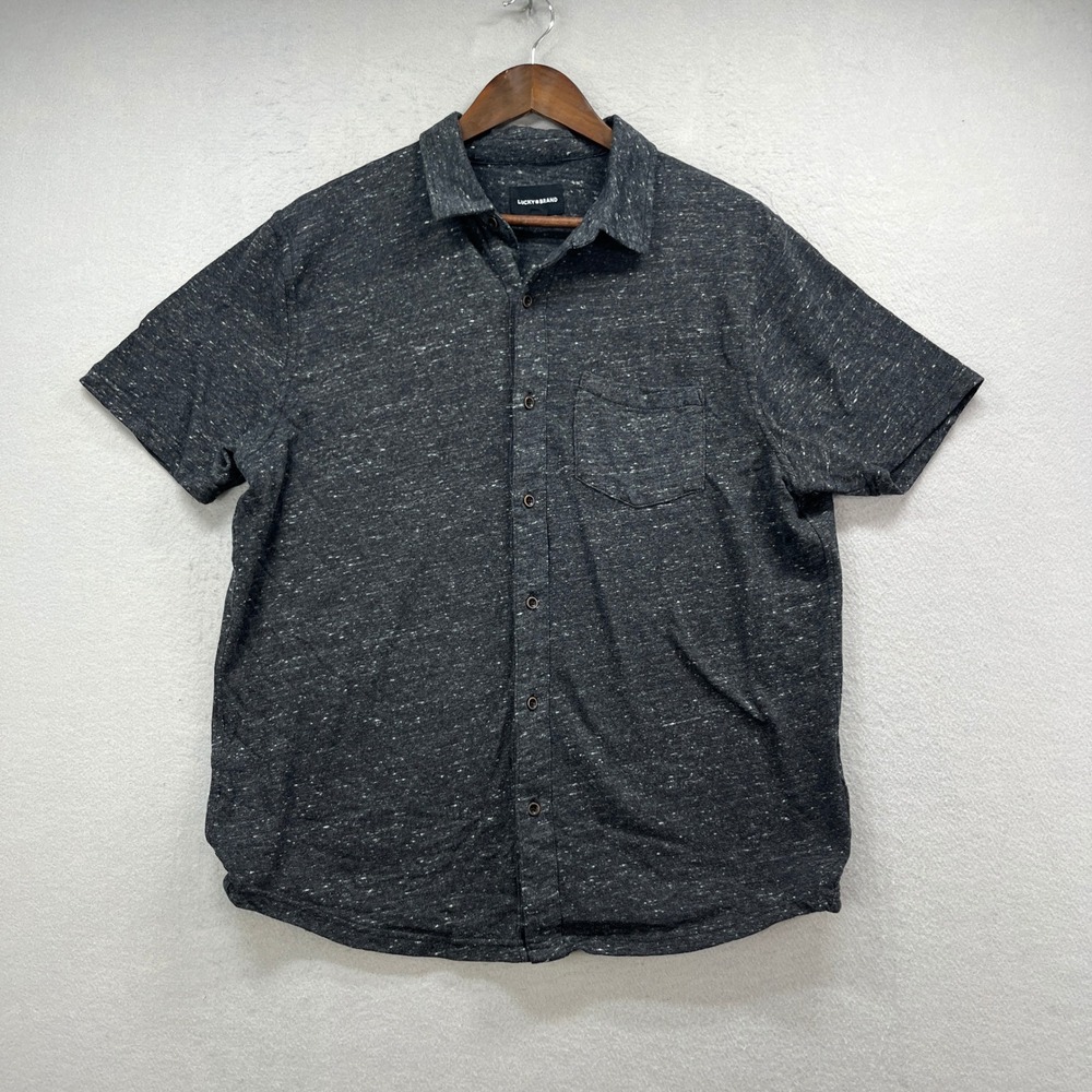 Lucky Brand Button Up Shirt Mens L Charcoal Gray Linen Blend Speckled Casual